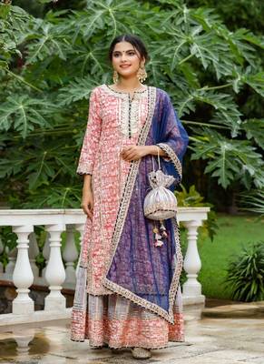 Pink & White Sharara Set with Potli 1