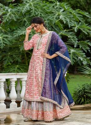 Pink & White Sharara Set with Potli 2