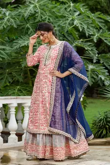 Pink & White Sharara Set with Potli