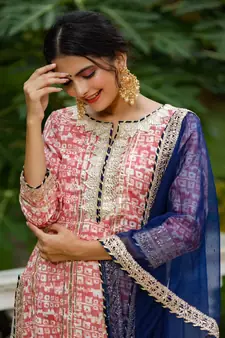 Pink & White Sharara Set with Potli