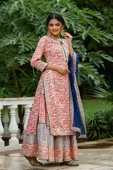 Pink & White Sharara Set with Potli