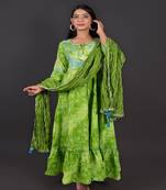 Green Anarkhali Bandej Print With Duppata