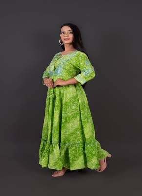 Green Anarkhali Bandej Print With Duppata 2