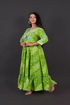 Green Anarkhali Bandej Print With Duppata