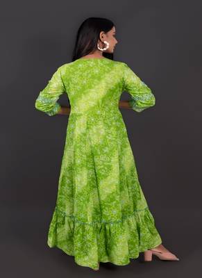 Green Anarkhali Bandej Print With Duppata 4