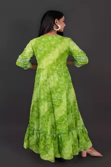 Green Anarkhali Bandej Print With Duppata