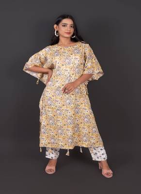 Printed Chanderi Kaftan With Pant 1