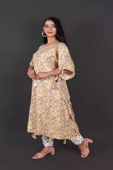 Printed Chanderi Kaftan With Pant