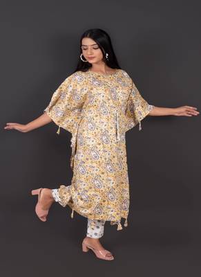 Printed Chanderi Kaftan With Pant 3