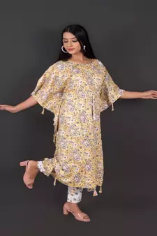 Printed Chanderi Kaftan With Pant