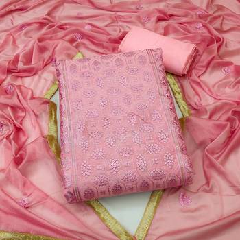 Pink Chanderi Sequin Embroidered Dress Material 1
