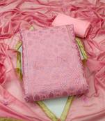 Pink Chanderi Sequin Embroidered Dress Material