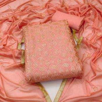 Orange Chanderi Sequin Embroidered Dress Material 1