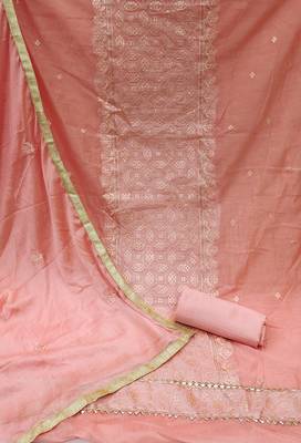 Orange Chanderi Sequin Embroidered Dress Material 2