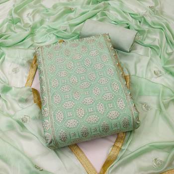 Light Green Chanderi Sequin Embroidered Dress Material 1