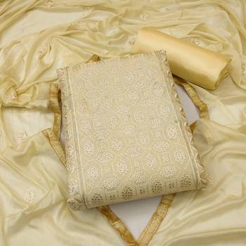 Light Yellow Chanderi Sequin Embroidered Dress Material 1