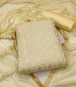 Light Yellow Chanderi Sequin Embroidered Dress Material