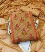 Mustard Chanderi Sequin Embroidered Dress Material