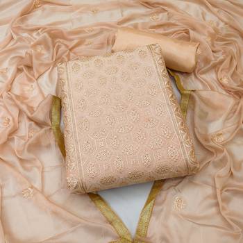 Peach Chanderi Sequin Embroidered Dress Material 1