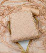 Peach Chanderi Sequin Embroidered Dress Material