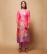 Linen Embroidered Purple Kurta Sets