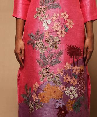 Linen Embroidered Purple Kurta Sets 3