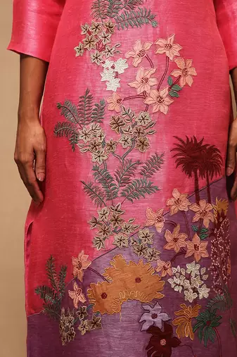 Linen Embroidered Purple Kurta Sets