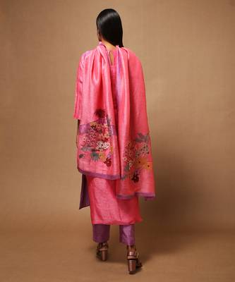 Linen Embroidered Purple Kurta Sets 1