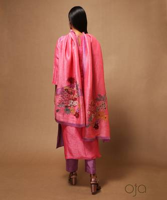 Linen Embroidered Purple Kurta Sets 2