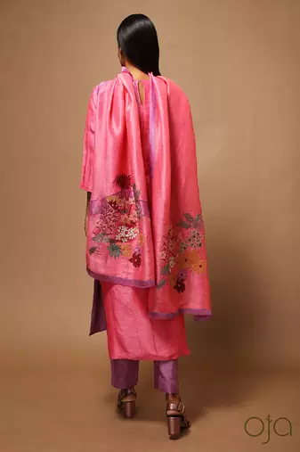 Linen Embroidered Purple Kurta Sets
