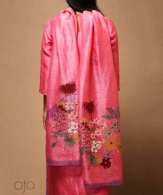 Linen Embroidered Purple Kurta Sets 3