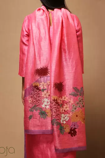 Linen Embroidered Purple Kurta Sets