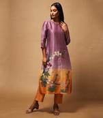 Linen Embroidered Yellow Kurta Sets