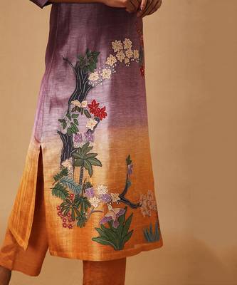 Linen Embroidered Yellow Kurta Sets 3