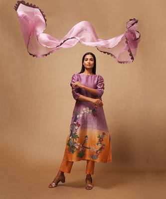 Linen Embroidered Yellow Kurta Sets 2