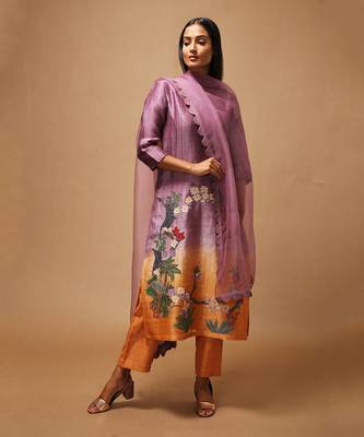 Linen Embroidered Yellow Kurta Sets 1