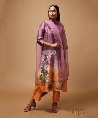 Linen Embroidered Yellow Kurta Sets 4