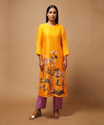 Linen Embroidered Purple Kurta Sets 1