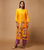 Linen Embroidered Purple Kurta Sets