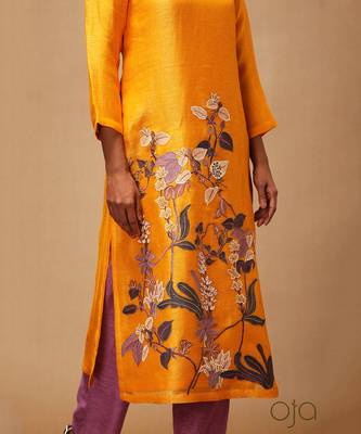 Linen Embroidered Purple Kurta Sets 4