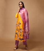 Linen Embroidered Purple Kurta Sets