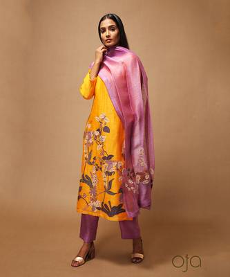 Linen Embroidered Purple Kurta Sets 2
