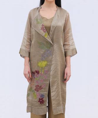 Linen Embroidered Brown Kurta Sets 2