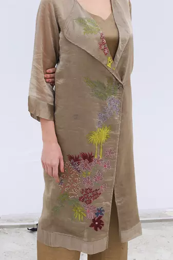 Linen Embroidered Brown Kurta Sets