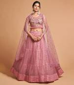 exotic pink soft net sequins embroidered wedding lehenga set choli with dupatta with dupatta