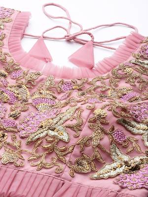 exotic pink soft net sequins embroidered wedding lehenga set choli with dupatta with dupatta 7
