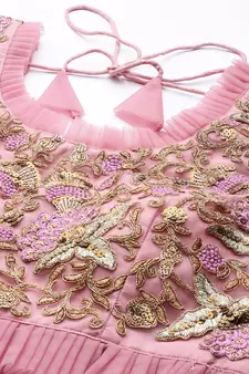 exotic pink soft net sequins embroidered wedding lehenga set choli with dupatta with dupatta