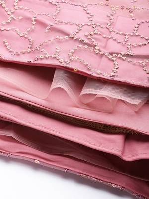 exotic pink soft net sequins embroidered wedding lehenga set choli with dupatta with dupatta 10