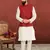 Men Red Cotton Nehru Jacket with Plain White Dupion Silk Kurta Churidar