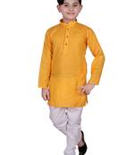Yellow Self Design Cotton Boys Kurta Pajama Set